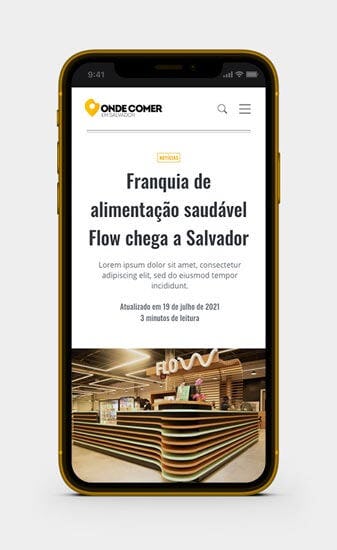 Simulação mobile do site Onde Comer em Salvador
